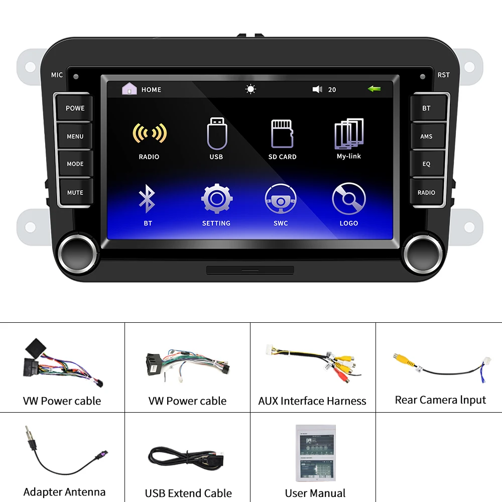 

Podofo, Android, IOS, 7 ", Bluetooth, Mp5, Mirror Link, 2 Din