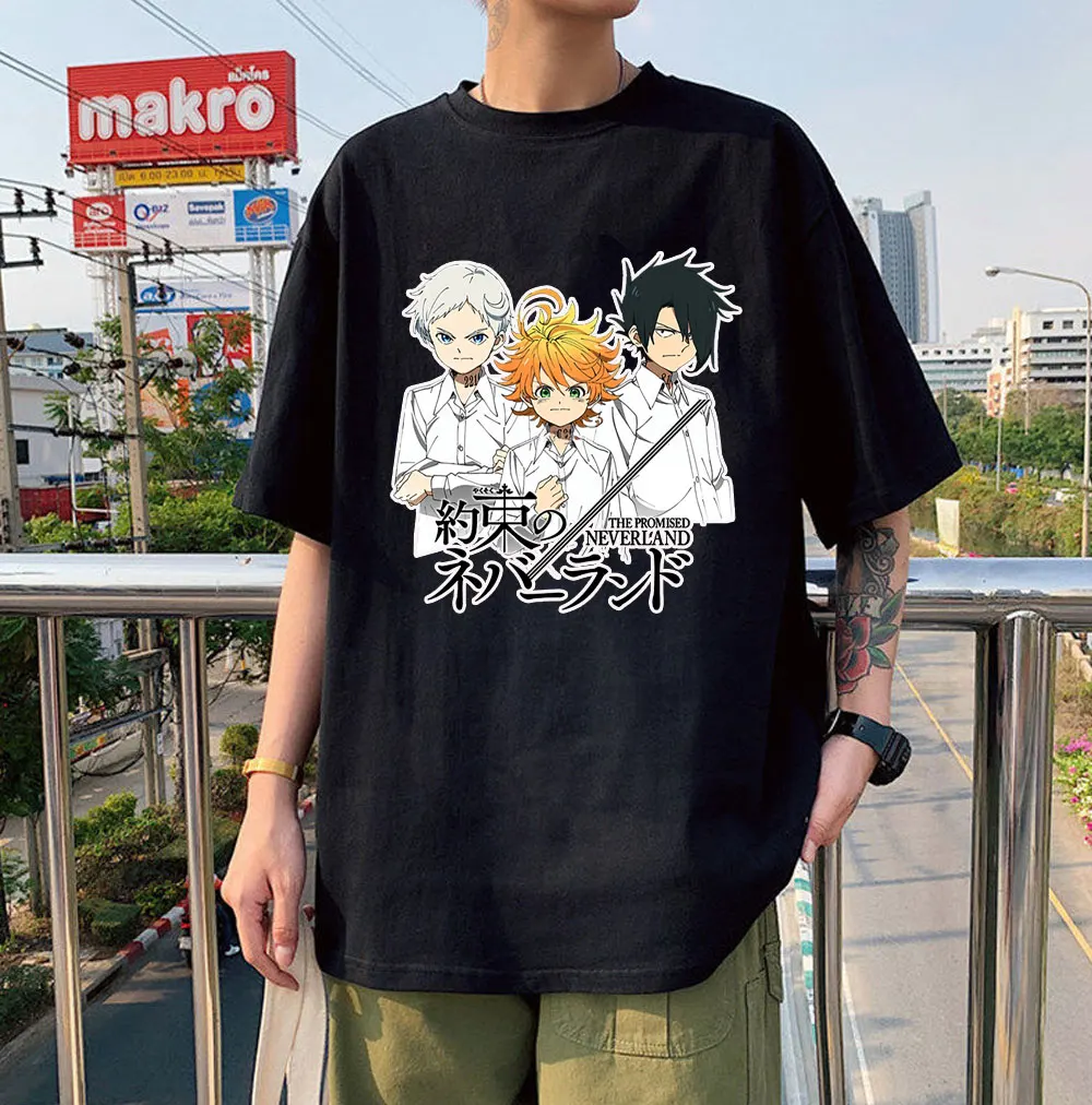 

2021 Janpanese Anime The Promised Neverland T Shirt Men's Cartoon Emma Norman Ray Graphic Tees Unisex T-shirt Male Tops Harajuku