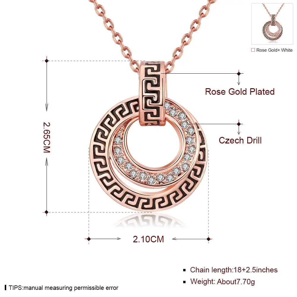 

Fashion Rose Gold Plated Necklace Mysterious Double Circles with Shiny Rhinestone for Women Party Luxury Jewelry AKN007