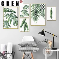 gren modern green plants leaves canvas spray painting art print poster picture wall minimalist bedroom living room decoration