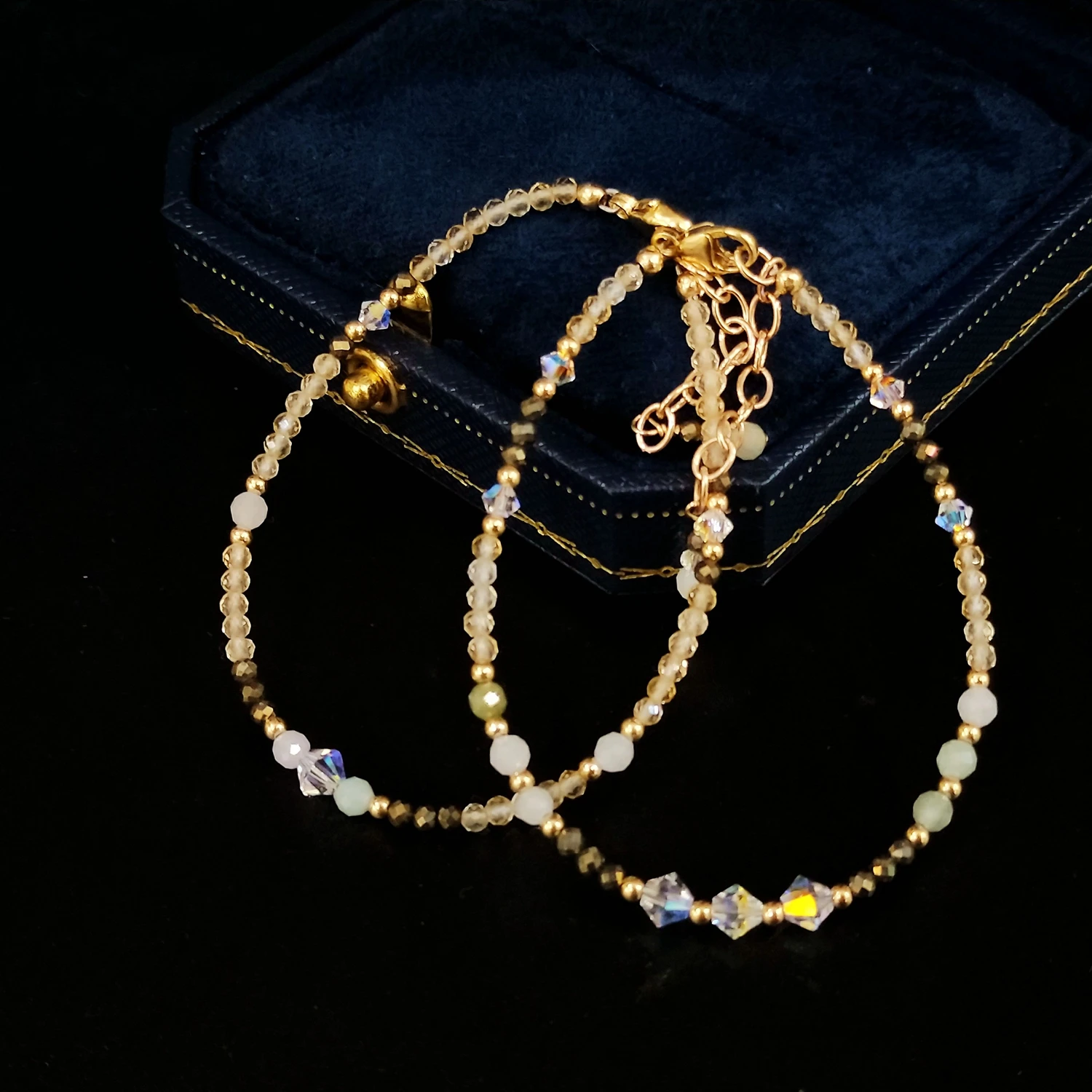 Lii Ji Citrine Jade Pyrite Austrian Crystal 14K Gold Filled Bracelet 15+3cm Natural 2mm Stone Handmade Jewelry For Women Gift