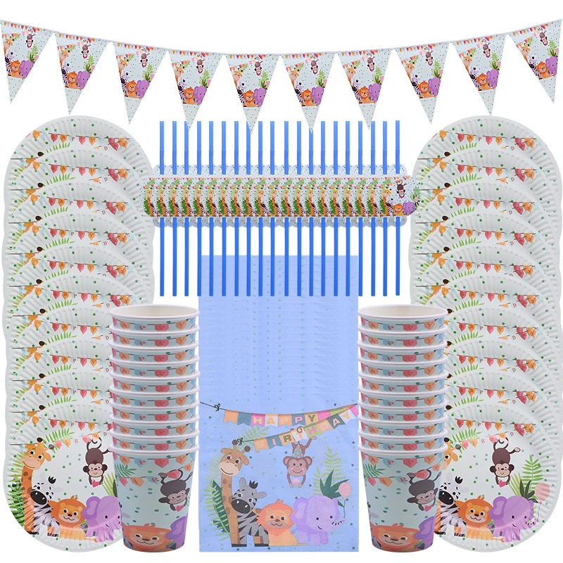 Вечерние принадлежности для декора в джунглях одноразовая посуда с животными из