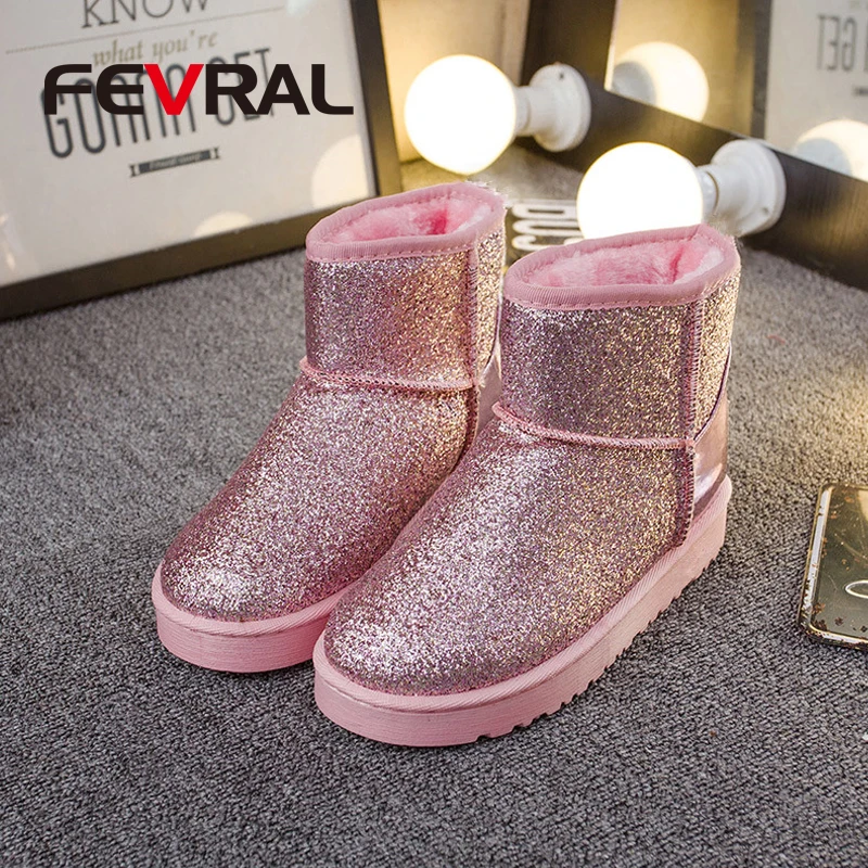 FEVRAL/зимняя повседневная обувь женские Теплые ботильоны Новые водонепроницаемые зимние ботинки на меху на высоком каблуке модные большие размеры 35-40
