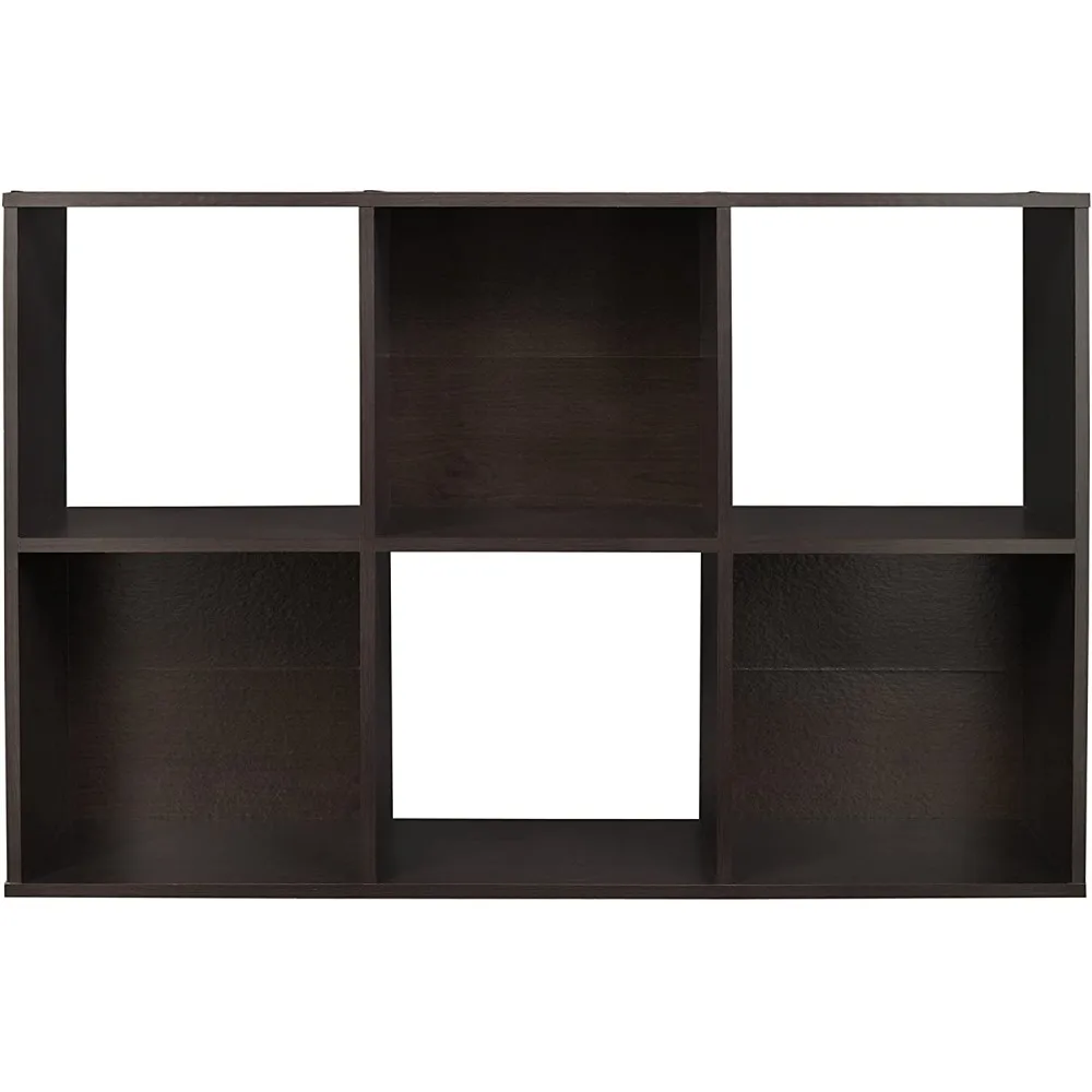 

6 Cubes Organizer Bookcase Wood Bookshelf Open Book Shelf 2-Tier Multipurpose Storage Rack Stand Sturdy Dark Brown[US-Stock]