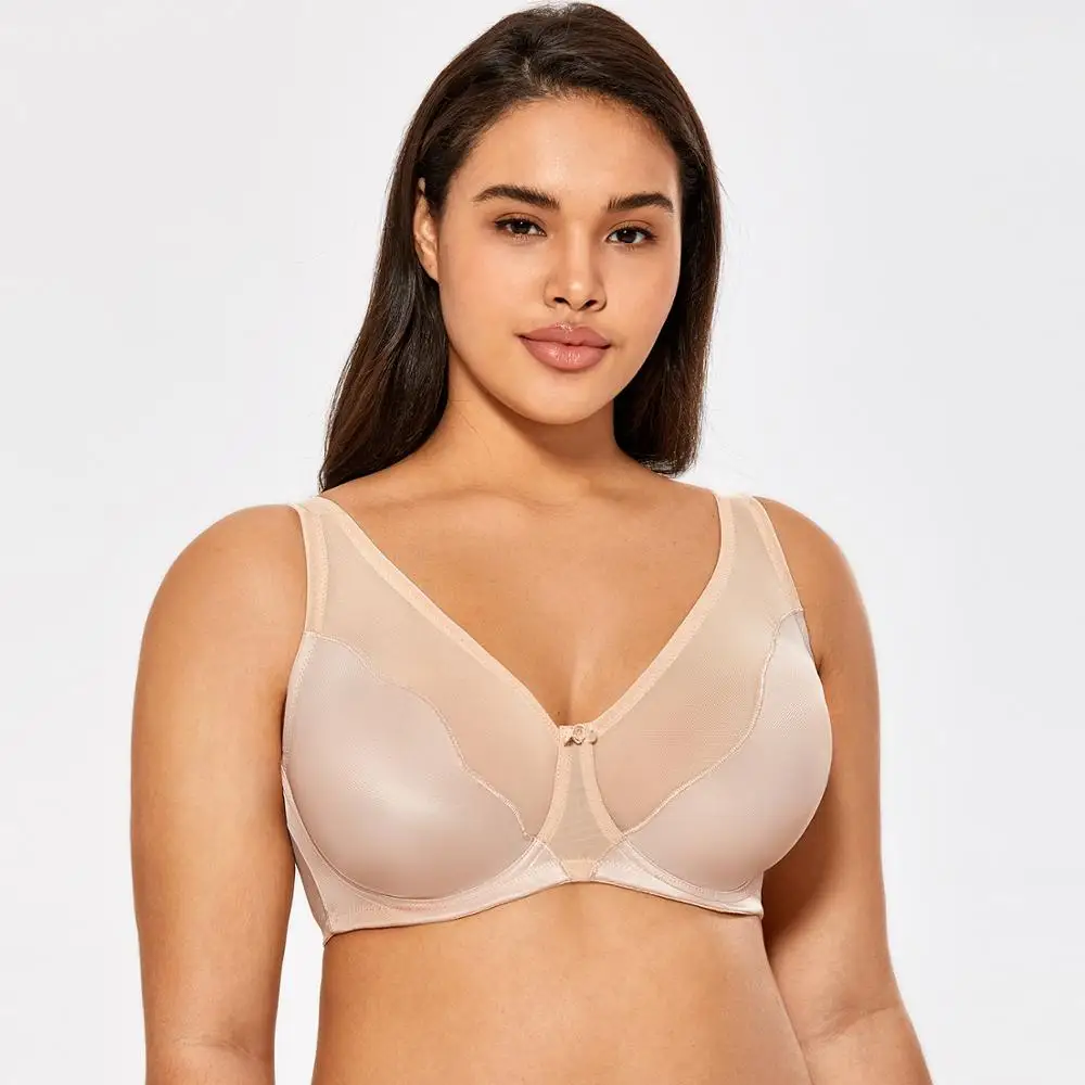 Для женщин полный охват v образным вырезом Ulined прозрачный кружевной бюстгальтер
