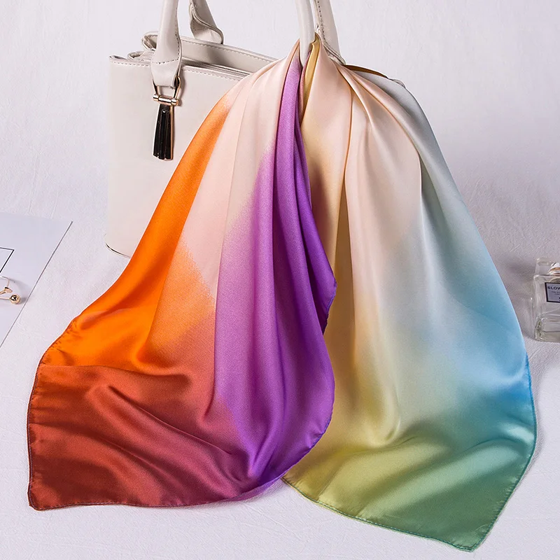 

Fashion Women Scarf Luxury Brand Striped Dots Print Hijab Pure Silk Shawl Scarfs Foulard Square Head Scarves Wraps 2019 NEW