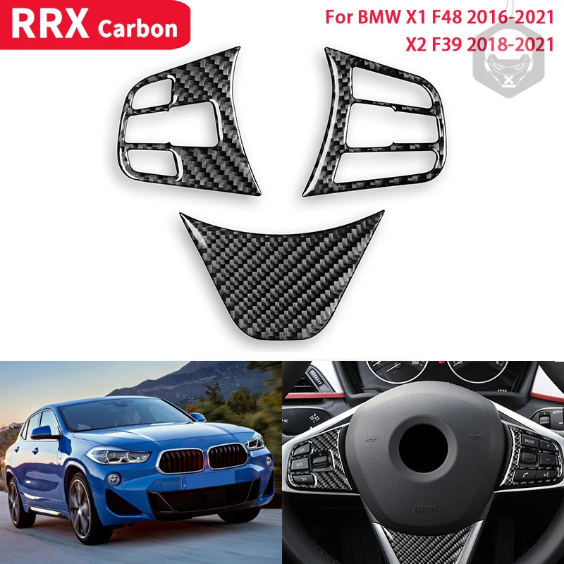

RRX 3pcs Car Steering Wheel Button Frame Trim Cover Carbon Fiber Sticker for BMW X1 F48 X2 F39 2016 2017 2018 2019 2020 2021