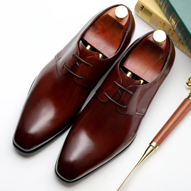 Классические мужские Формальные туфли из натуральной кожи 2019 г. со шнурками в