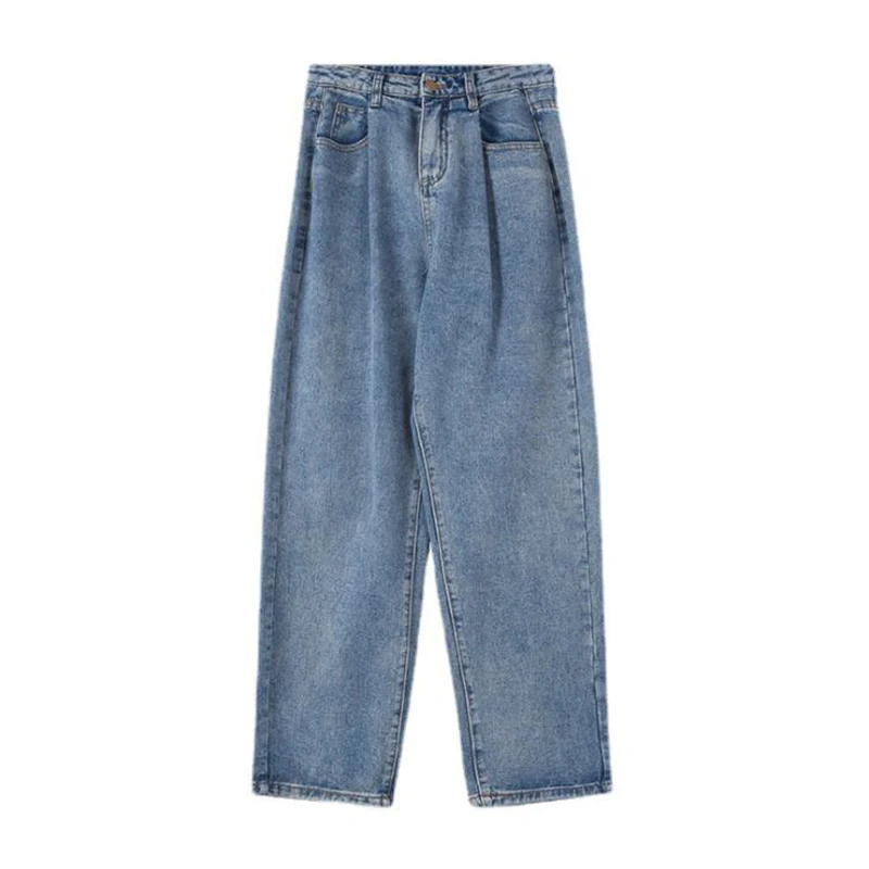Джинсы женские плиссированные с высокой талией прямые свободные | Женская одежда