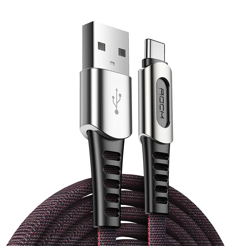 ROCK usb type C кабель 2.1A Быстрая зарядка и синхронизация данных шнур из цинкового сплава type-C телефонный кабель для samsung S10 Oneplus 7 Pro USB C провод - Цвет: Black