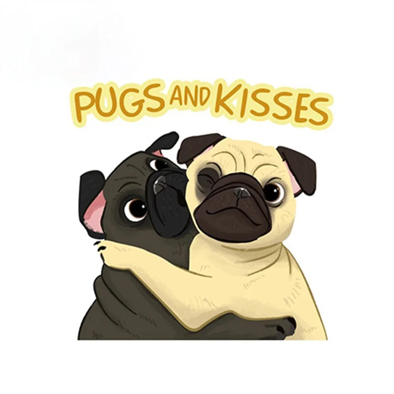 

Funny Pugs and Kisses Pug Sticker Cartoon Car Styling Reflective Car Stickers Waterproof Car Decoration 13cm*13cm