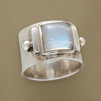 new large square retro moonstone wide ring metal material electroplating silver colour ring for men band punk male alliance