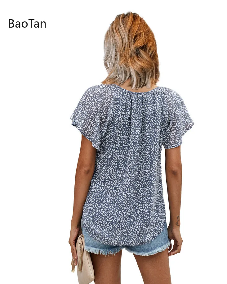 

Fashion Woman Summer Blouses V-Neck Lotus Sleeve Shirts Women Casual Tops Clothes Women