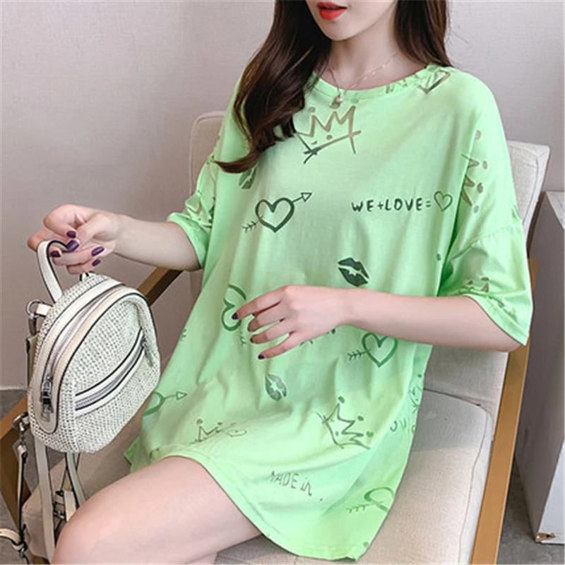 

Large Size Mesh Pattern Long Tshirt Women 2021 Spring Summer Funny Tshirt Oversize Loose Chic Lady Tops Hip Hop Clothes