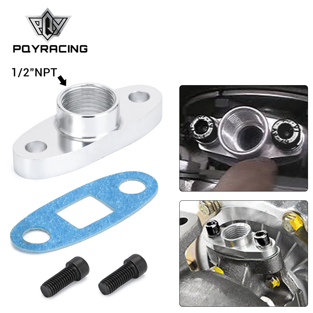 

PQY - 1/2 NPT Женский Алюминиевый Масляный сливной турбо-фланец T3 T4 T04 GT40 GT55 ODF- 02 серебристый PQY-OFG32