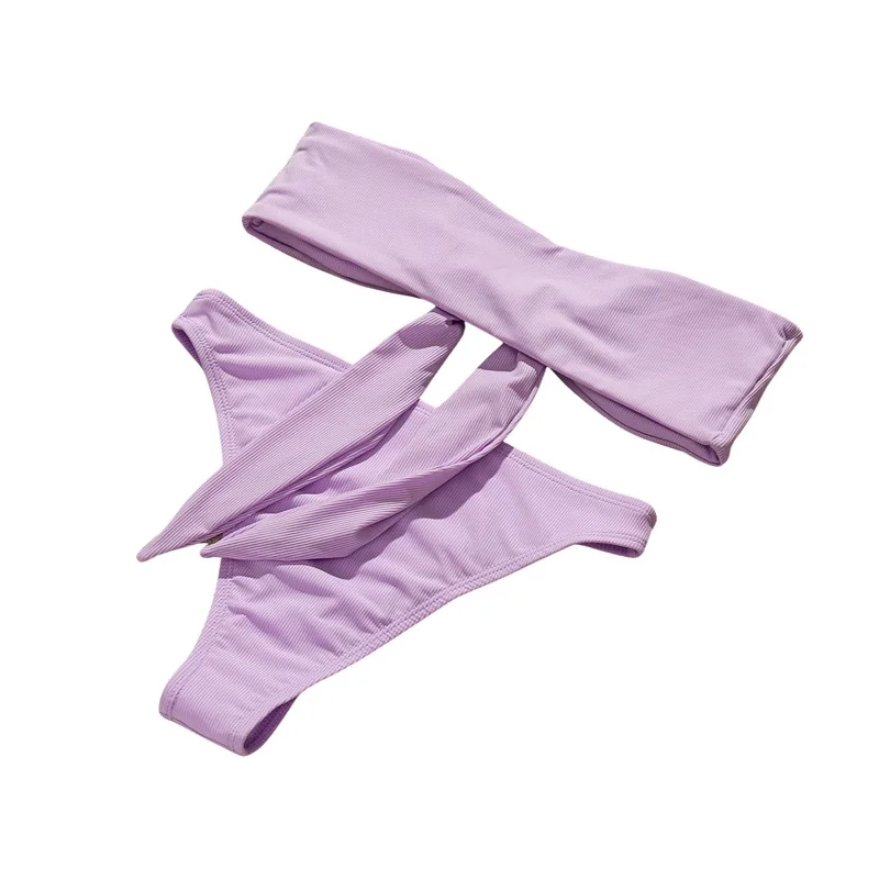 Новый сексуальный женский комплект бикини с бантом однотонный купальник пляжная