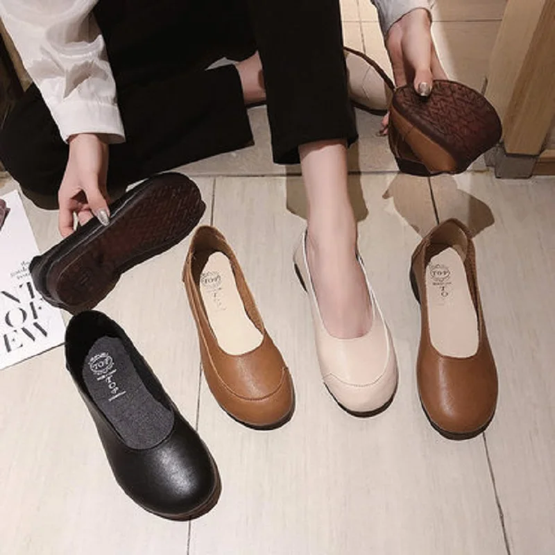 

Простые и Универсальные однотонные женские туфли; Сезон весна-лето; Новая удобная повседневная обувь на плоской подошве с круглым носком