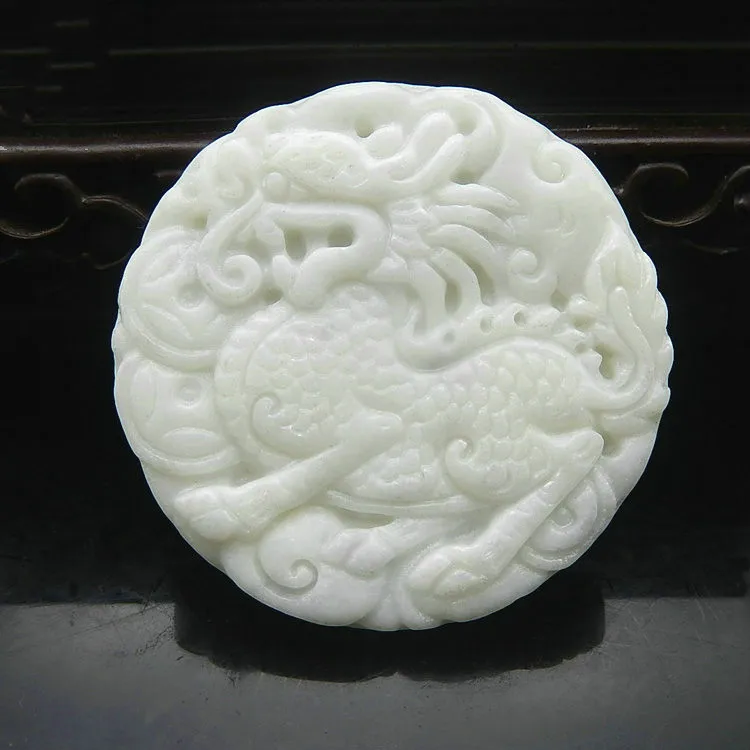 Китайский кулон из натурального белого нефрита колье с ручной резной подвеской