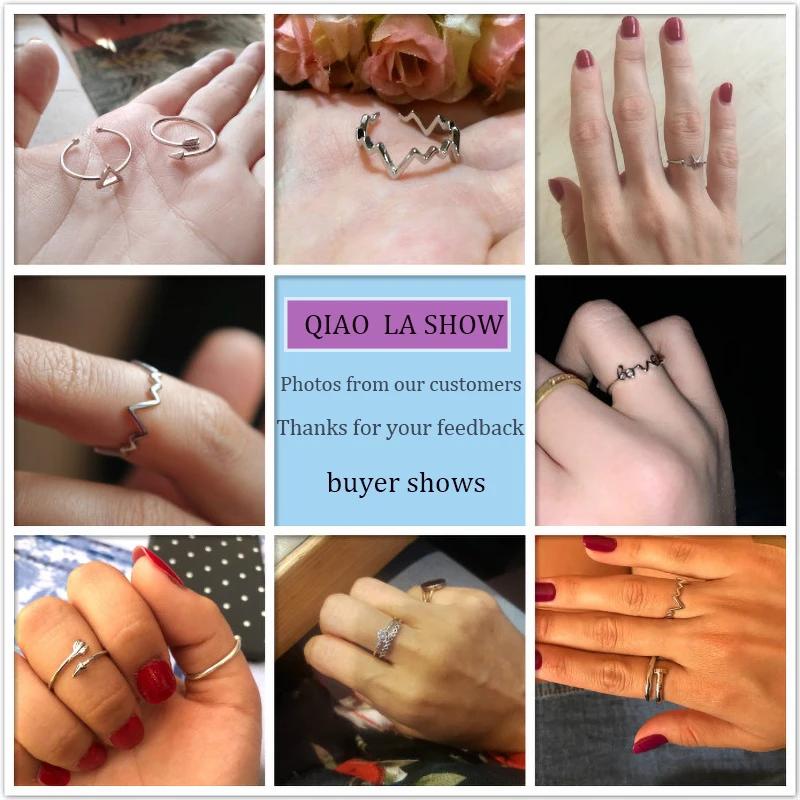 

Fashion Punk Silver Color Adjustable Rings Geometric Twist Minimalist Leaf Heart Arrow CZ Open Rings Jewelry Wholesale Gift