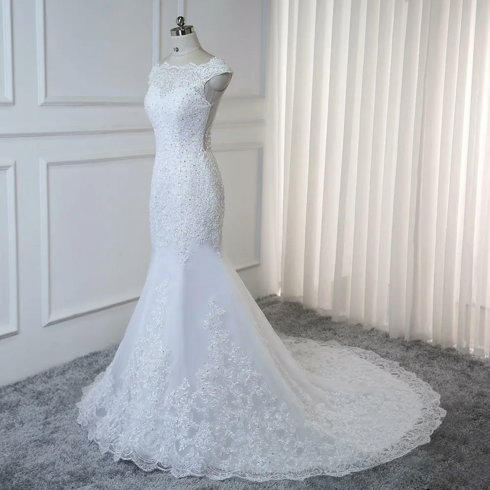 

FOLOBE Тюлевое свадебное платье русалки без рукавов в пол Кружевная аппликация ручной работы с бисером Элегантное свадебное платье