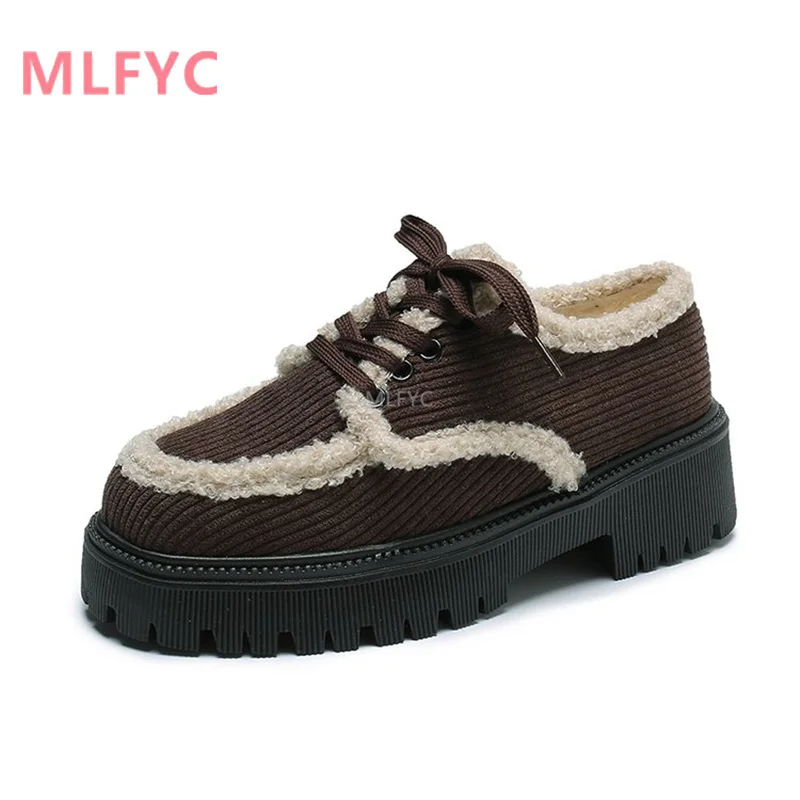 

Winter leisure plush shoes women 2021 new women's shoes flat-soled students plus velvet lace-up cotton shoes women