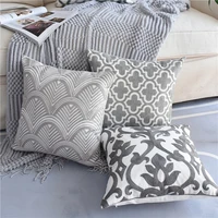 embroidered grey cushion cover 45x45cm floral pillow cover cotton canvas home decoration throw pillows for sofa seat living room