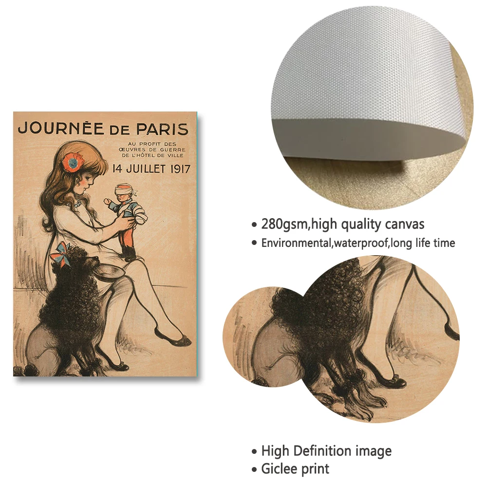 Винтажный французский постер Пастельная иллюстрация день Парижа креативный