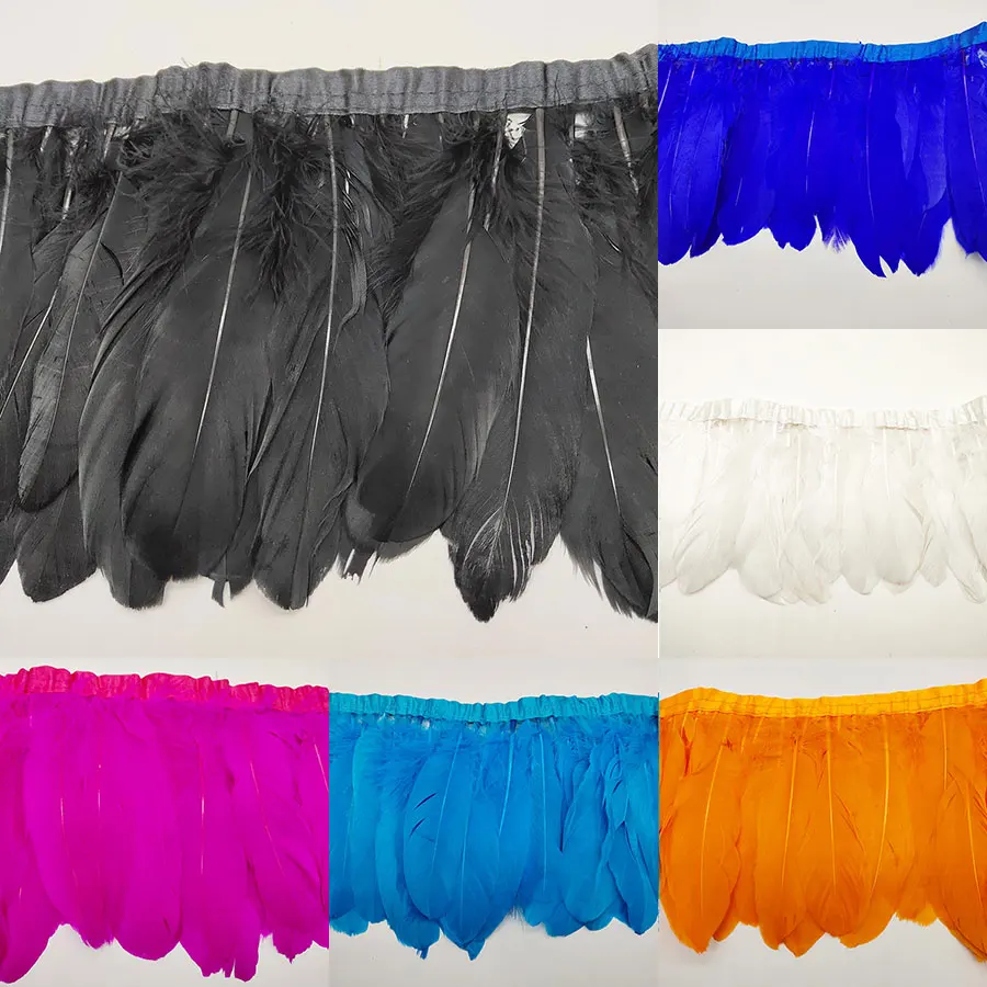 2 ярда отделка из утиного гусиного пера бахрома для рукоделия Плюмаж 13 18 см черные