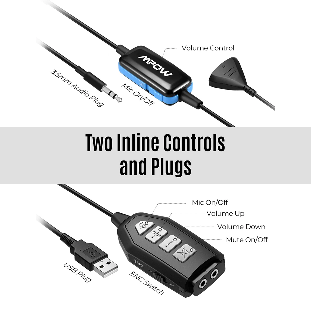Mpow 331 проводные наушники с микрофоном Накладные регулятор громкости ENC