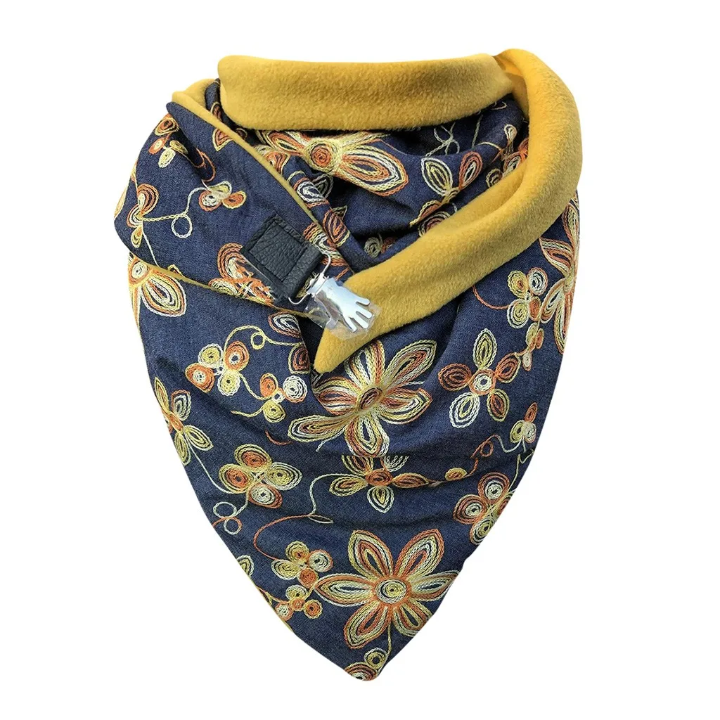 

#R40 Fashion Floral Print Scarf Women Printing Button Soft Wrap Casual Warm Ladies Scarves Shawls Echarpes Foulards Femme