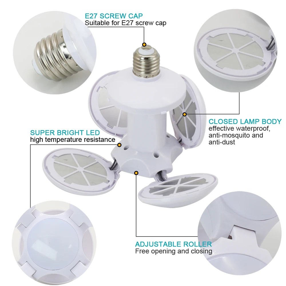 Сверхъяркая светодиодная Складная Лампа E27 40 Вт светодиодсветильник лампа для