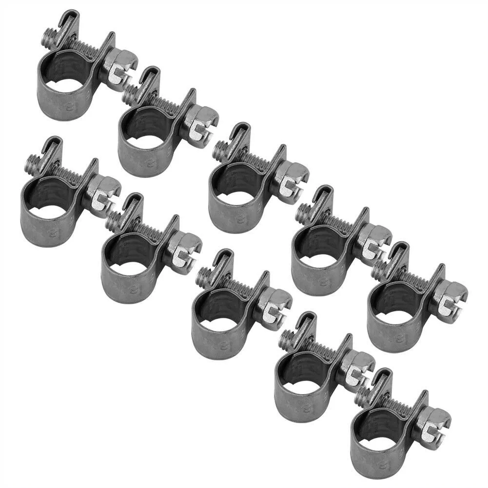 

10 Pcs All Stainless Steel Mini Fuel Line Pipe Hose Clamp Clip 8-10mm Mini Clamp Fuel Injection Hose Air Hose Clamps Kit