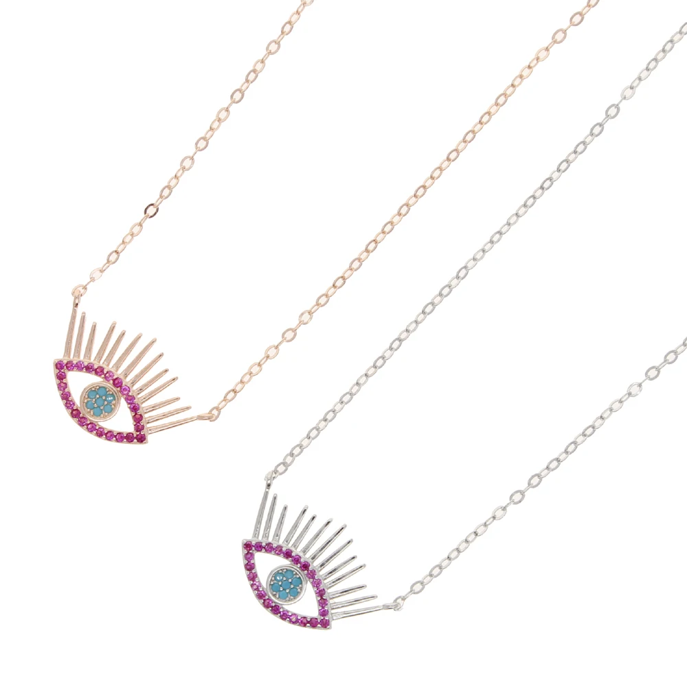 100% Стерлинговое Серебро 925 пробы модное колье с подвеской в виде глаза бирюзовым