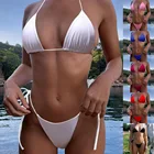 Бикини с завышенной талией 2021, бикини на бретельках, новый однотонный купальник на бретельках, сексуальный купальный костюм с разрезом, комплекты из 2 предметов для женщин