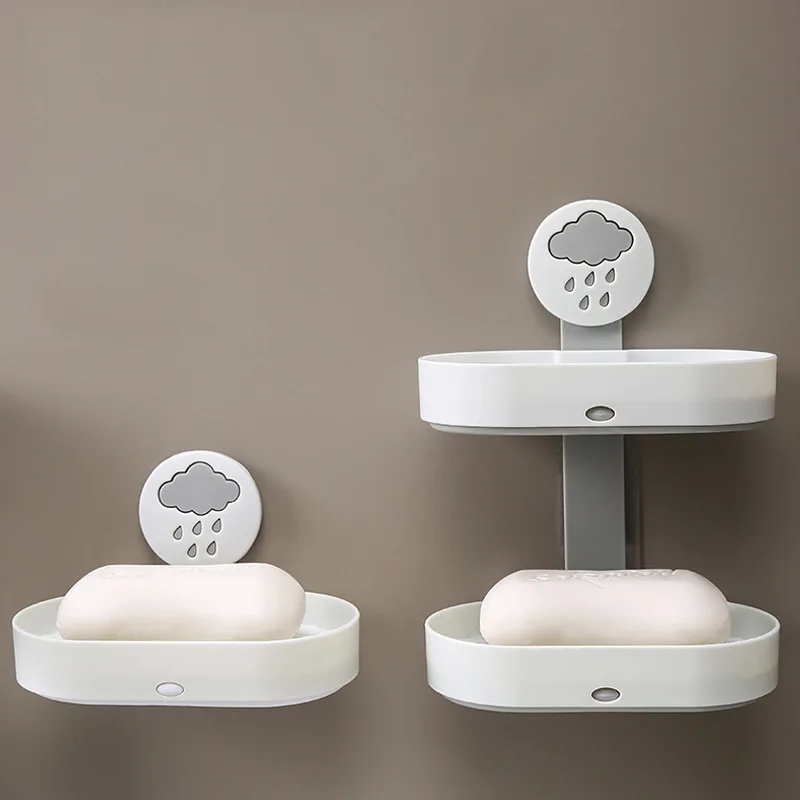 Bath Shower Soap Box Dish Storage Plate Tray Holder Case Wall Self Adhesive Kitchen Bathroom Accessories Container Organizers