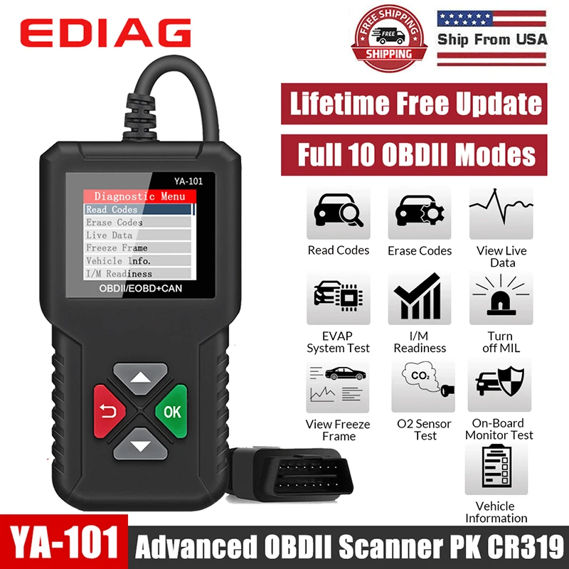 Считыватель кодов YA101 OBD2/EOBD автоматический сканер OBD2 с бесплатным обновлением