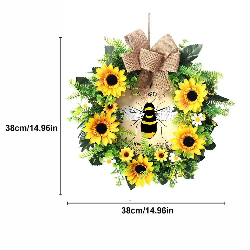 

Artificial Sunflower Wreath Cute Bee Garland Hanging Wall For Festival 2021 Door Decoration Decor Party Home Pendants Sale T7W1