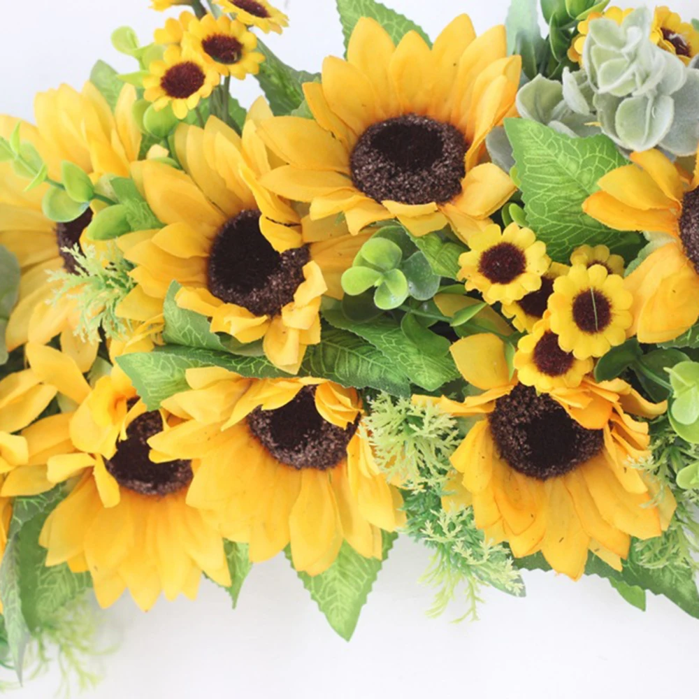 Весенний венок с зелеными листьями дверной цветок гирлянда из шелковой ткани 15