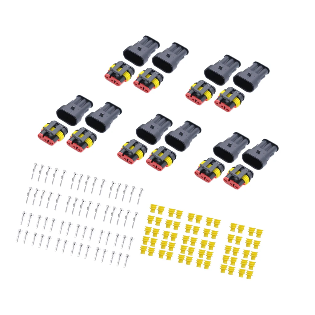 

10 Sets 3 Pin Sealed Waterproof Electrical Wire Connector Plug Terminal