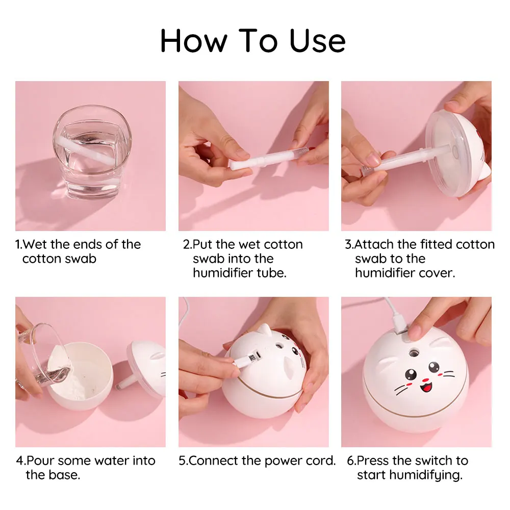 

300ml Lucky Cat USB Air Humidifier Ultrasonic Aroma Diffuser Mini Car Mist Maker with LED Lights Portable Office Air Purifier