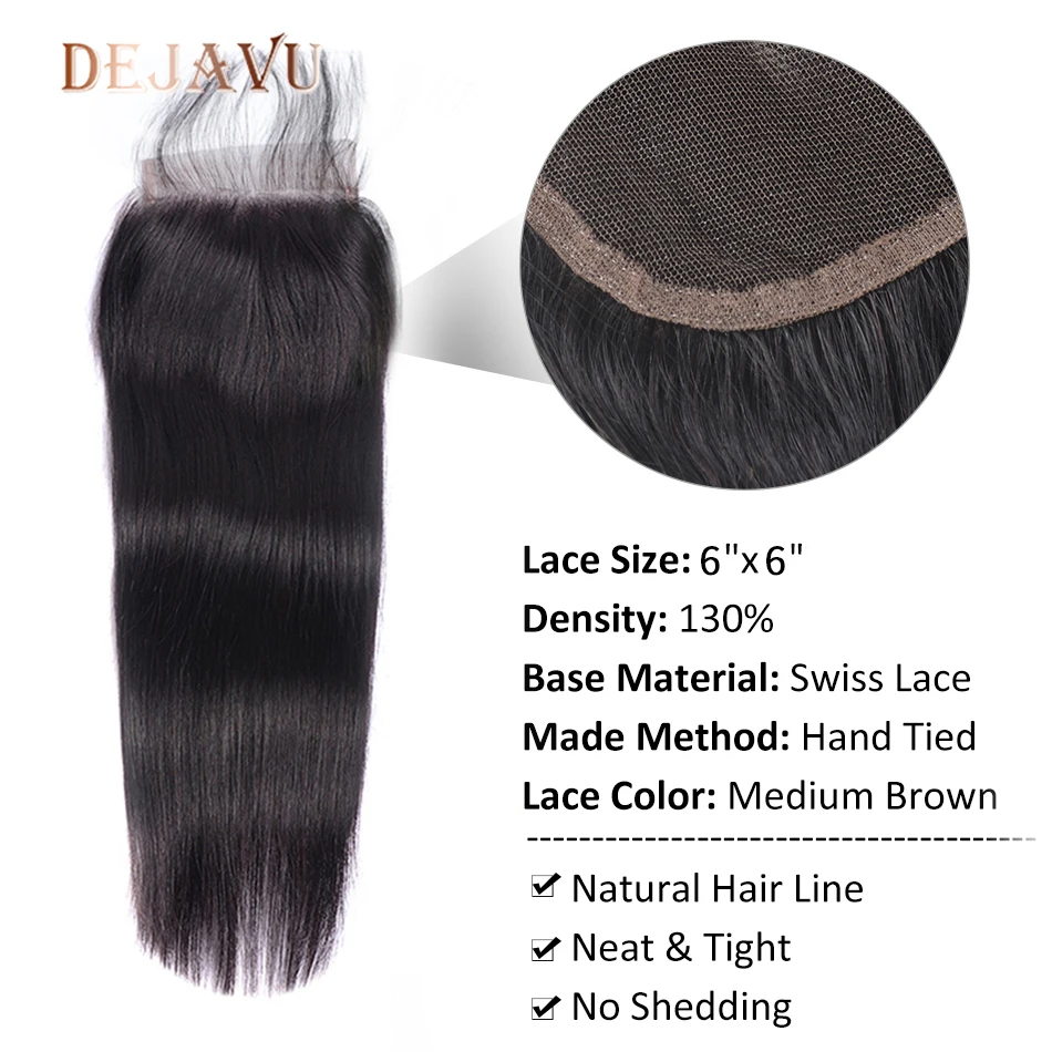 DEJAVU Kim K Skill Hair Remy hair 6*6 закрытие бразильские прямые волосы Кружева Закрытие человеческих волос предварительно сорвал с волосами младенца