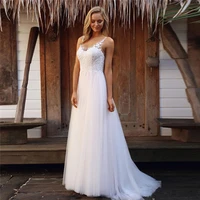 2021 sexy v neck tulle lace appliques wedding dress a line bridal gowns zipper back sleeveless bride dress custom online