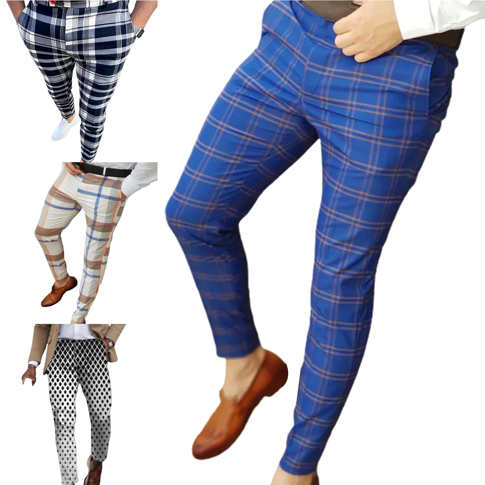 Брюки мужские клетчатые с принтом весна-осень | Мужская одежда