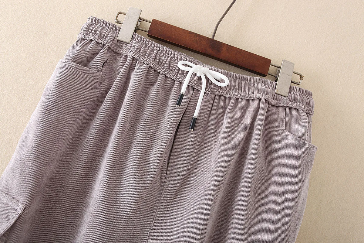 Тонкие вельветовые штаны размера плюс женские шаровары весна 2020 повседневные