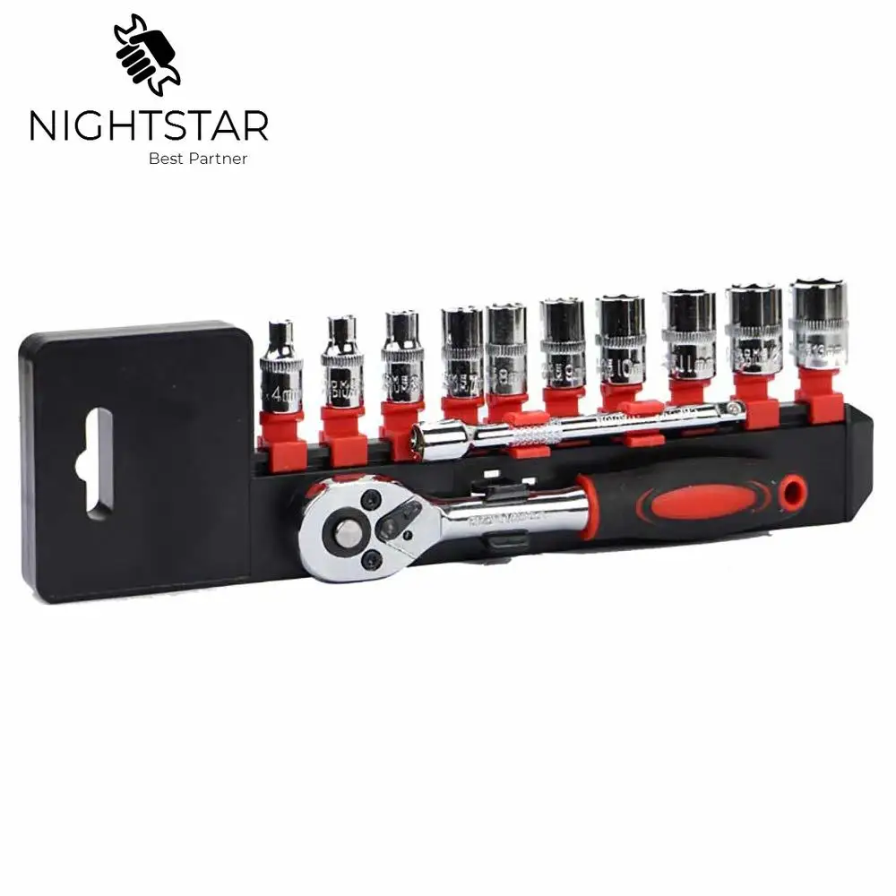 

12 Pcs 1/4" Ratchet Socket Wrench Kit Universal Repair Tool Multi-Function 4-13mm Quick Release Reversible Ratchet Tools