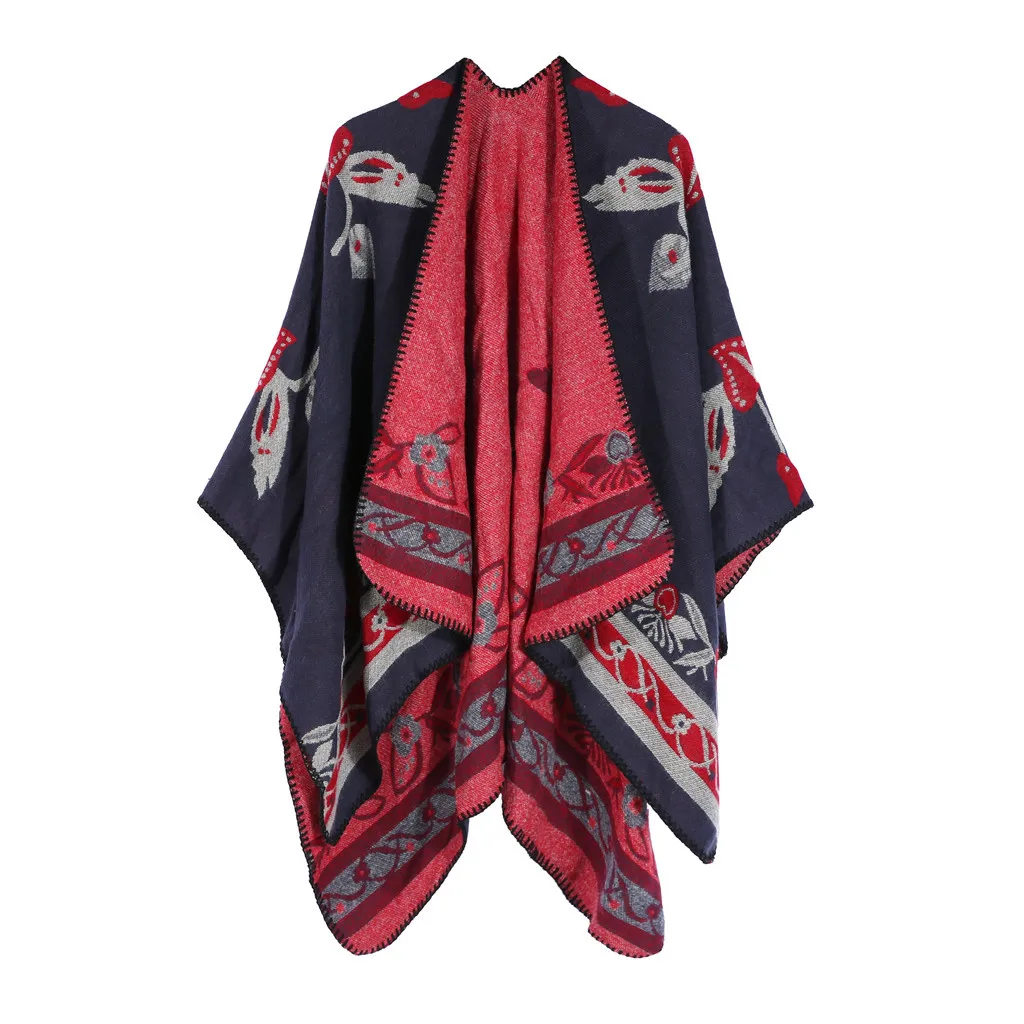 Зимняя накидка для женщин мягкий кашемировый кардиган с принтом шаль пальто