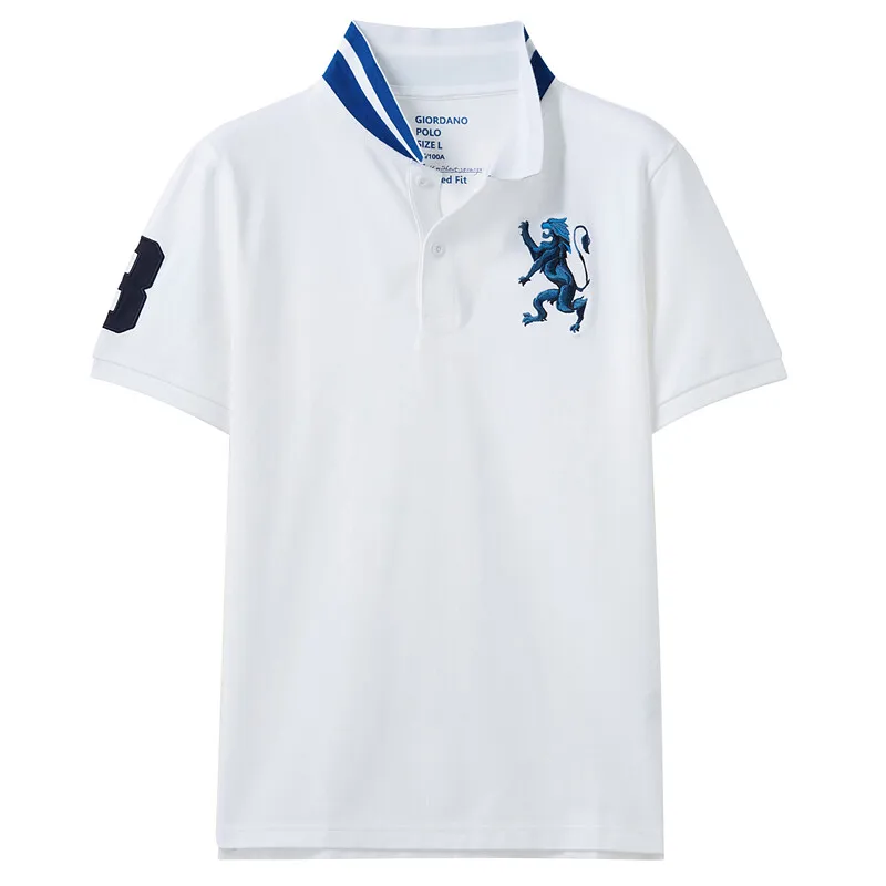 Giordano поло мужское футболка Polo slim fit с короткими рукавами с принтом победоносного льва на груди футболка поло мужская - Цвет: 48White