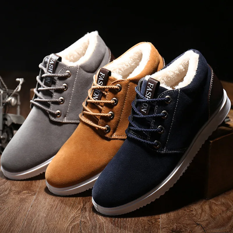 REETENE 2019 Winter Warm Ankle Boots Quality Suede Leather Men Cotton Plush Snow Casual Shoes | Обувь