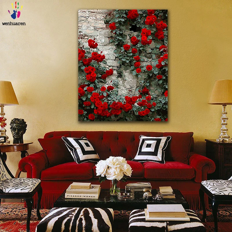 DIY картинки для раскраски по номерам с цветами розы настенные розовые