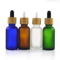 Frosted glass essential oil dropper bottle with bamboo lid green blue amber clear 5ml 10ml 15ml 20ml 30ml 50ml 100ml WB2816